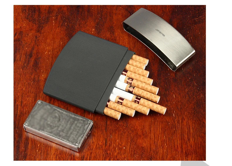 1 шт. мужской деловой портсигар черный из нержавеющей стали тонкий держатель для сигарет 10 сигарет кожаная поверхность