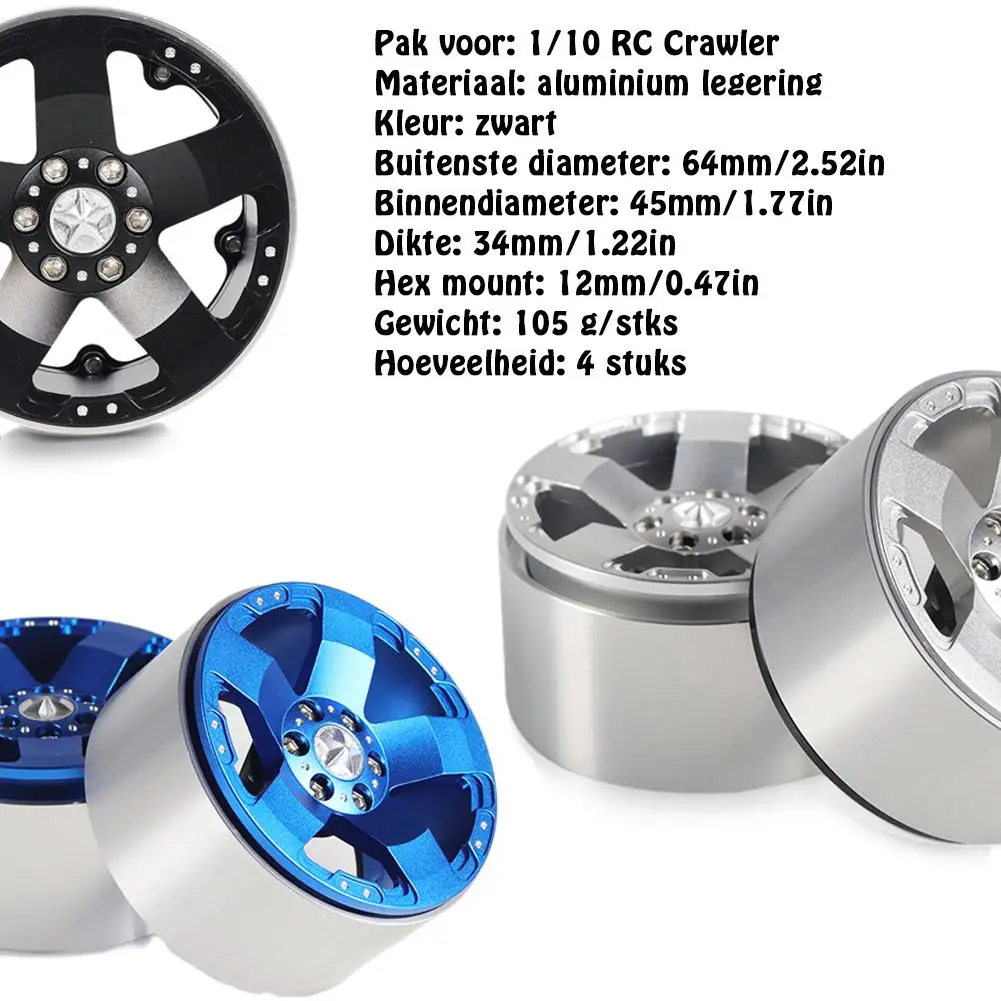 

4Pcs Aluminum Alloy 202 Wheels Rims for 1/10 RC Crawler Axial SCX10 SCX10 II 90046 for Traxxas TRX4 D90