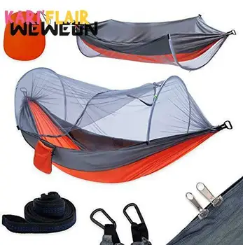 

Camping Hammock with Mosquito Tree Straps Lightweight Parachute Fabric Travel Bed for Hiking, Backpacking, Backyard(Gray/Orange)