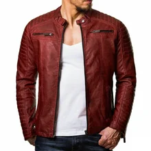 

Autumn and Winter New British EurAmerican Style Men's Leather Jacket Stand Collar Zipper Cardigan Jacket Leather Men's Jacket