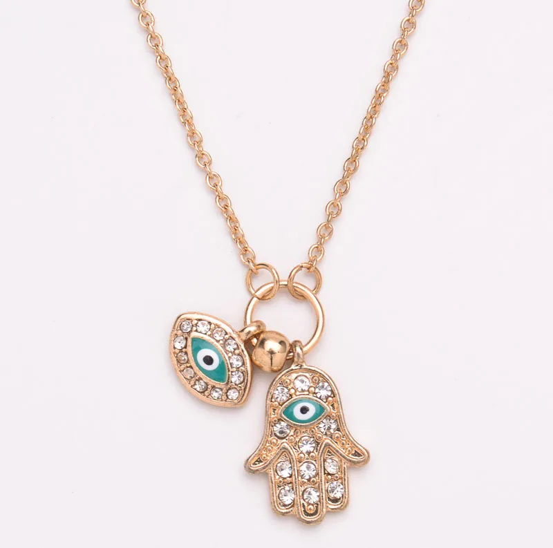 

Necklace With Alloy Dripping Oil Fatima Hand Blue Eyes Set With Diamond Fashion Trend Fine Jewelry Sweater Chain For Women