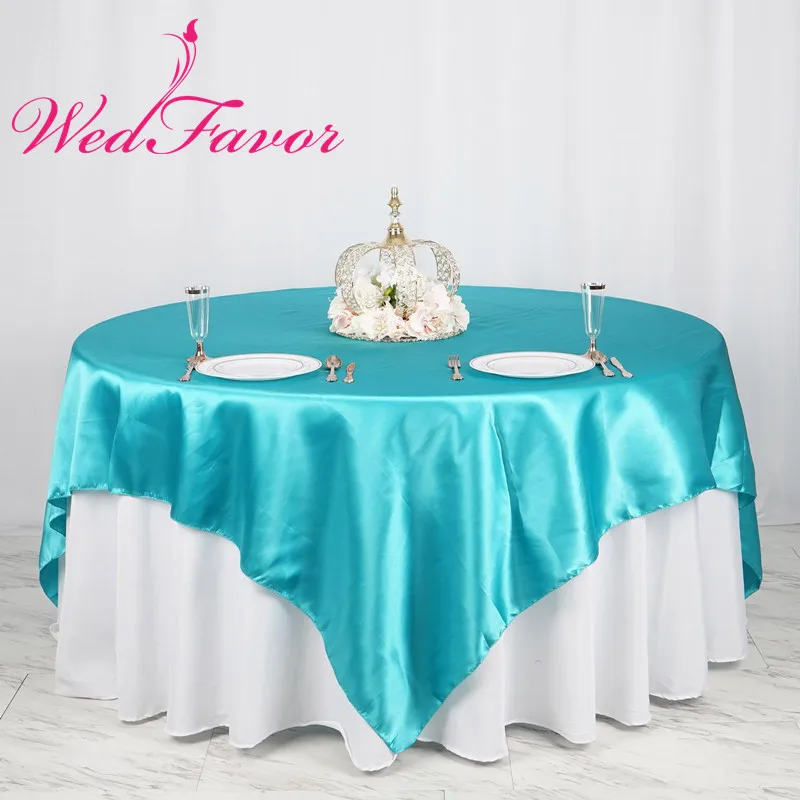 Aqua Blue WedFavor, 1 шт., квадратная атласная накладка на стол, атласная, для банкета, скатерти для свадебного стола, для домашнего торжества, вечерние, для украшения отеля - Цвет: Aqua Blue