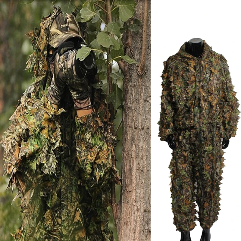 

New 3D Maple Leaf Camouflage Hunting Clothing Bionic Ghillie Suit Birdwatch Airsoft Outdoor Camouflage Clothing Jacket and Pants