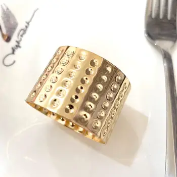 

TAI Top 12Pcs Simple Metal Wide Pattern Round Napkin Rings Gold Color Towel Buckle Napkin Holder Hotel Table Decor For Party