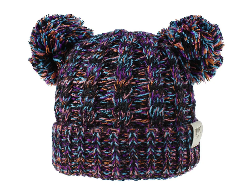 REAKIDS/новые детские шапки, зимняя детская шапка, теплая плотная мягкая шапка с помпонами для мальчиков и девочек, детская шерстяная вязаная хлопковая теплая детская шапка