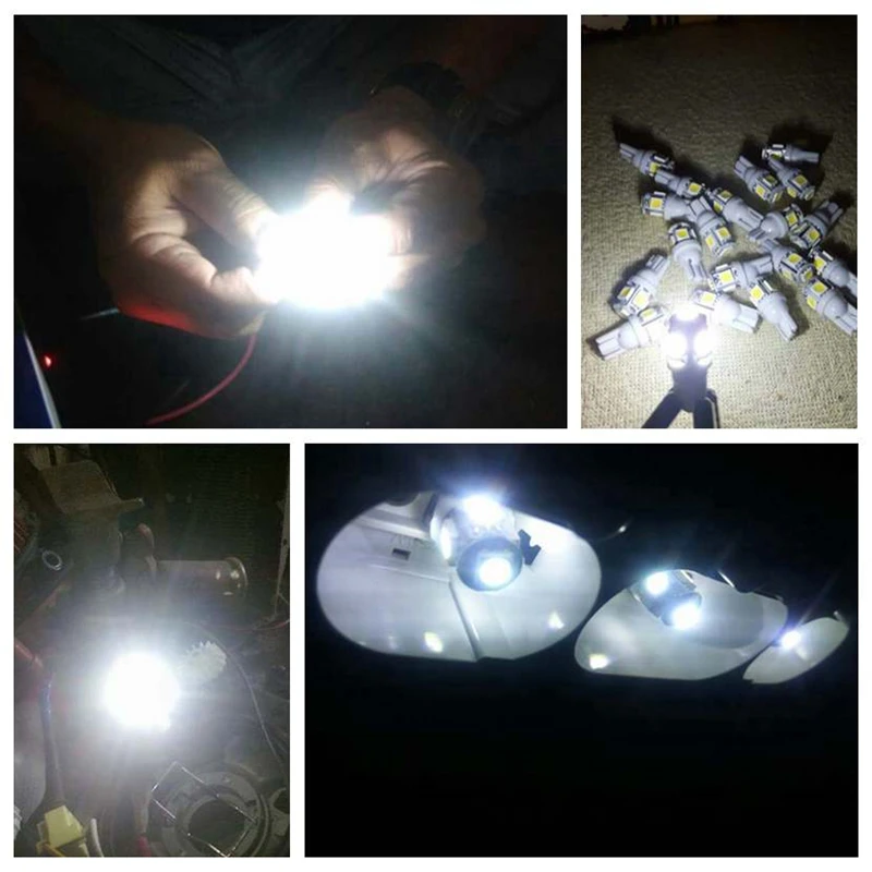 10 шт. W5W светодиодный лампочка 5 SMD светодиодный белый синий красный желтый зеленый 194 168 супер яркие клиновидные лампочки лампы 12V 5050 SMD