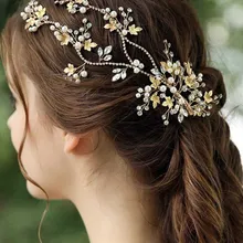 Золотые листья свадебный обруч со стразами богемный головной убор кристалл жемчуг волосы лоза цветок Halo свадебные аксессуары для волос для женщин