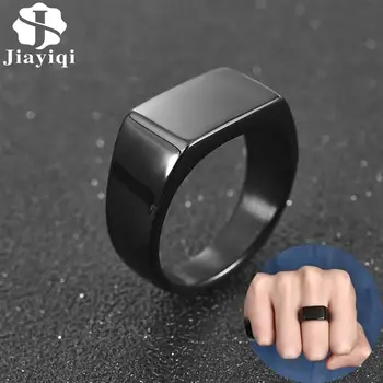 Jiayiqi Fashion Men Ring Stainless Steel Simple Style Black Golden Silver Color Square Ring Charm Hiphop Male Jewelry Party Gift