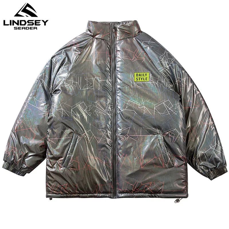 

LINDSEY SEADER Men's Winter Warm Jacket Coat Smooth Reflection Jacket Lightweight Fluid Parka Jacket Oversize Men's Clothing