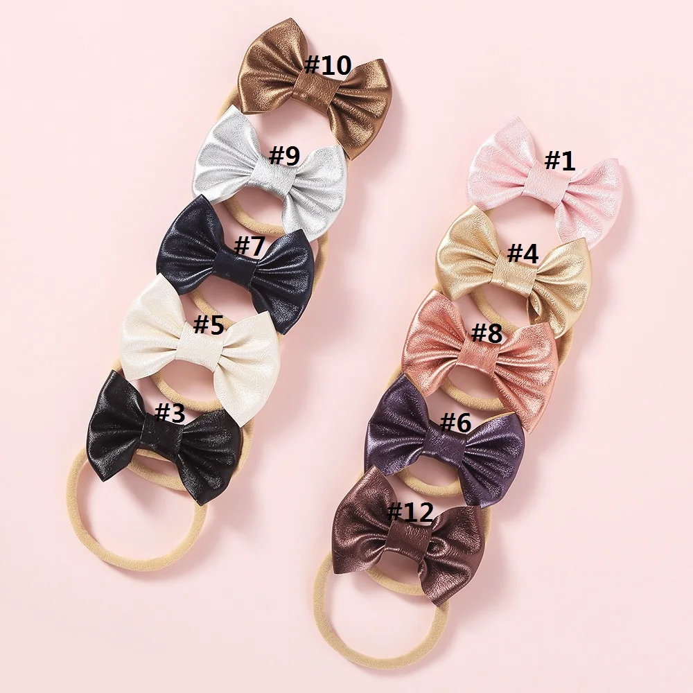 

10pcs Candy Leather Bows Nylon Headband Baby Girls Clothes Dress Decor Photography Props Hair Accessory Kidocheese