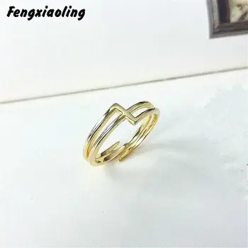 

Fengxiaoling Really 925 Sterling Silver Hollow Double Layer Line Rings For Women Personality Irregular Ring Fine Jewelry