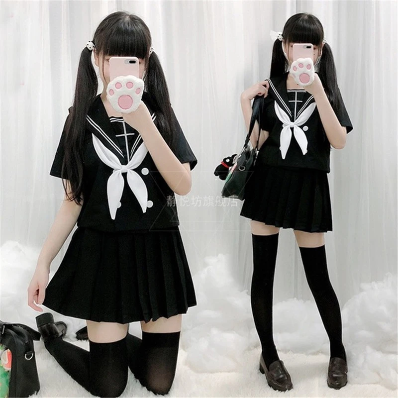 

Girl's Summer High Waist Pleated Skirts Short Sleeve Tops Novelty JK School Uniform Cosplay Costumes Students Clothes No Socks