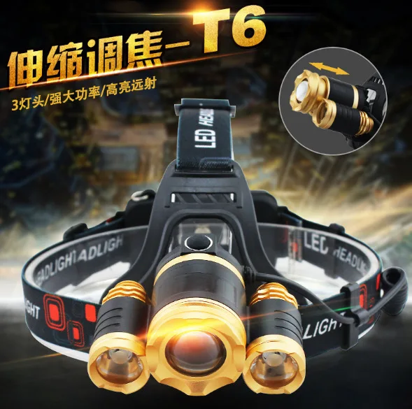 

New Style Focusing Charging LED Major Headlamp Super Bright Waterproof Fishing T6 High-Power Flashlight Headset