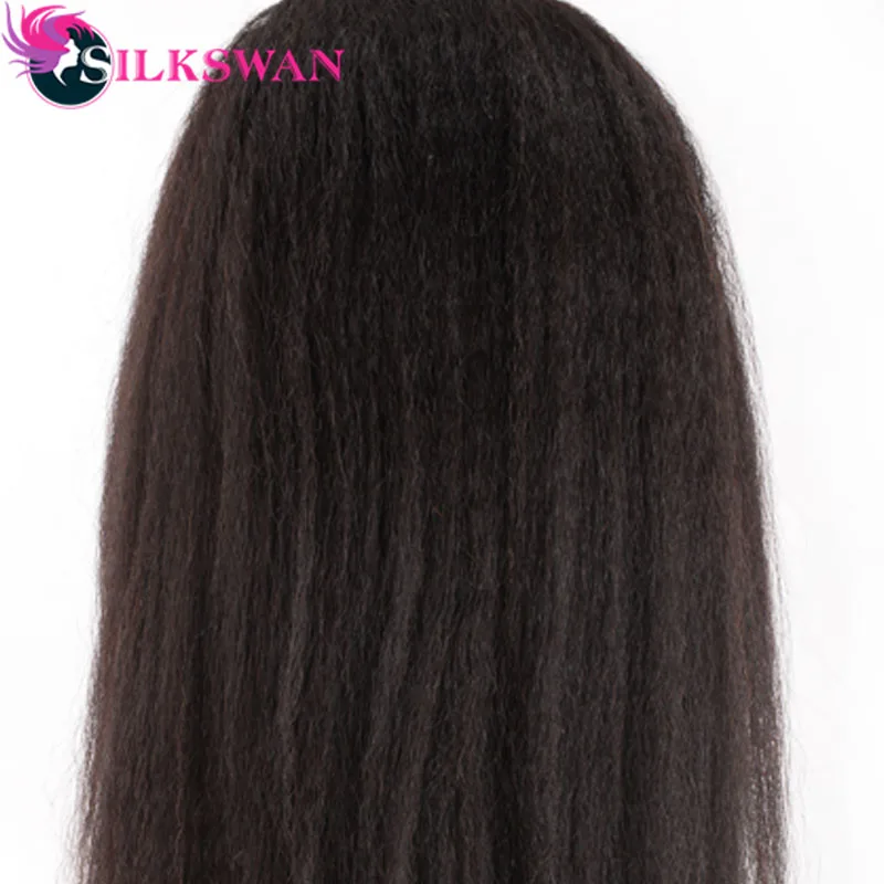 Silkswan Волосы Кудрявые прямые 13*4 швейцарские парики на кружеве 130 Плотность часть предварительно сорванные 8-28 дюймов бразильские человеческие волосы remy