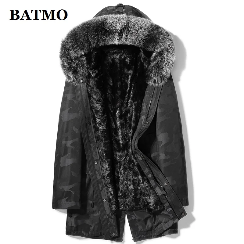BATMO Новое поступление, Зимняя Мужская парка с натуральным лисьим мехом и подкладом из меха норки, мужская шуба, X7198 - Цвет: Черный