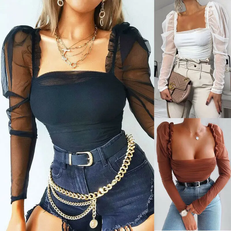 Fashion Women Sexy Lace Shirt Casual Transparent Top Solid Mesh Patchwork Women Elegant Office Puff Sleeve Ruched Blouse Tops Fashion Women Sexy Lace Shirt Casual Transparent Top Solid Mesh Patchwork Women Elegant Office Puff Sleeve Ruched Blouse Tops