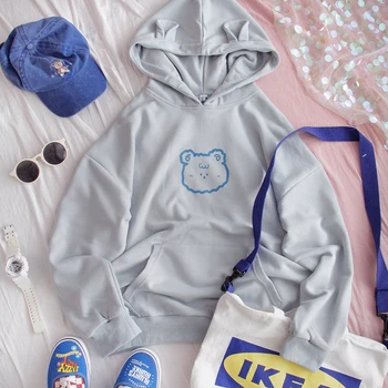 

Spring Cute Hoodie Sweatshirt Young Girl Loose Student Stereoscopic Ears Sweet Cartoon Print Hooded Pullover Tops College style