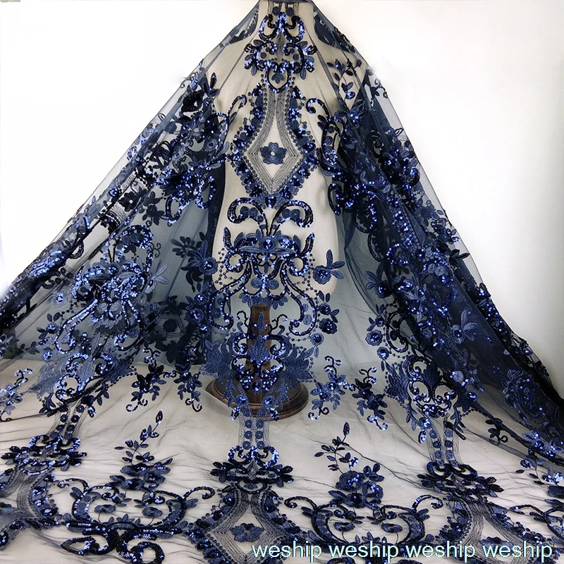 1yards sequin black dark blue yarn fabric embroidery lace mesh wedding dress cloth DIY garment accessories curtains | Дом и сад