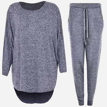 

Autumn Cotton Blend Women Two Pieces Sets Lady Drawstring Lace Up Full Pants + Sweatshirt Female Oversized Casual Streetwear