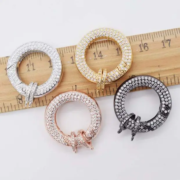 3pcs Cubic Zircon Micro pave circle clasp 25mm golden plated