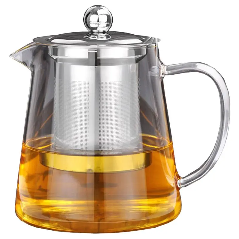

5Sizes Good Clear Borosilicate Glass Teapot With 304 Stainless Steel Infuser Strainer Heat Coffee Tea Pot Tool Kettle Set 550Ml