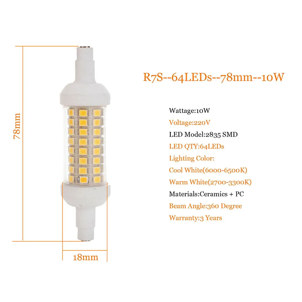 Dimmable R7S LED Lamp 6W 10W 12W 78mm 118mm 135mm Light Bulb AC220V Max 230w 240v Energy Saving Replace Halogen Ligh