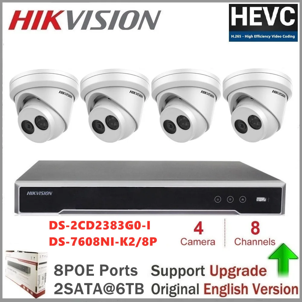 Комплекты камер видеонаблюдения Hikvision система с POE наружная фотокамера DS-2CD2383G0-I 8mp