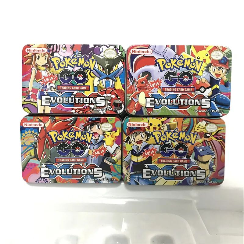 4 différents dessin animé Pokemon fer métal boîte TAKARA TOMY jouets 42 pièces/ensemble cartes 20 60 pièces brillant Pokemons bataille Carte à collectionner