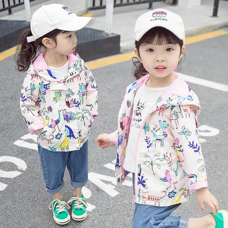 

Girl'S Coat 2020 Spring Clothing New Style Korean-style CHILDREN'S Cartoon Raincoat Jacket Baby Casual Hooded out Clothes