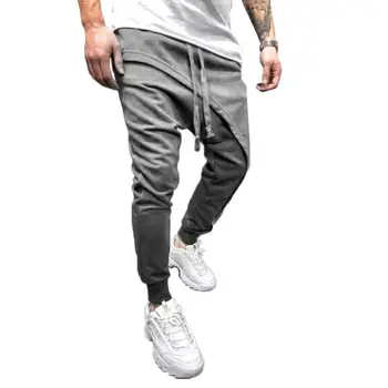 

Sporty Men Solid Color Drawstring Asymmetric Double Layer Long Running Pants Men's pure colour leggings
