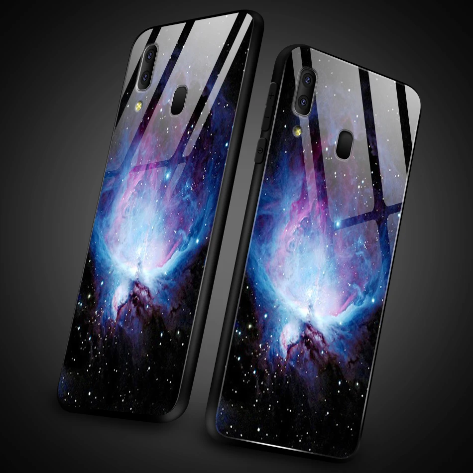 Для samsung Galaxy A10 A20 A30 A40 A50 A6S A70 A8S A80 A90 закаленное Стекло крышка J4Plus M10 M20 M30 Note9 звезда Окрашенные чехол для телефона