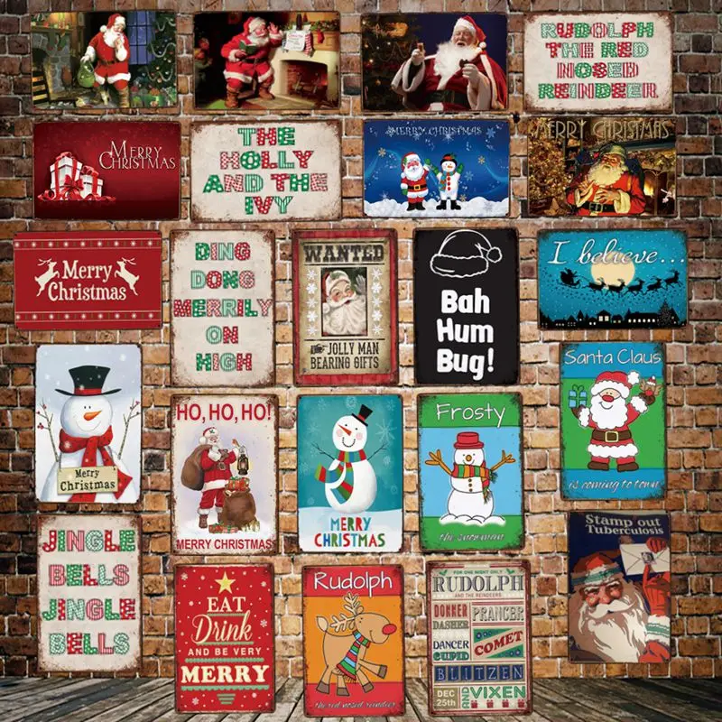 

[ DecorMan ] Custom Christmas Quote Snowman Santa Claus Tin Sign Mural Paintings Bar PUB Decor LT-1940