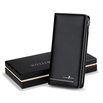 

WILLIAMPOLO Genuine Leather Luxury Brand Men Wallets Long Men Purse Wallet Male Clutch Business Wallet Coin PL219SMT