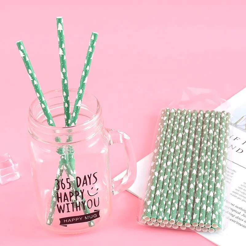 Christmas Tree Straws 100x Degradable Kraft Paper Suction Tube For Party Baby Wedding Shower Decoration Event Supply | Дом и сад