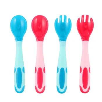 

2 Sets of Baby Utensils Spoon Fork Children Feeding Training Tableware Easy Grip Eating Practice Spoon Fork for Toddlers (Pink+B