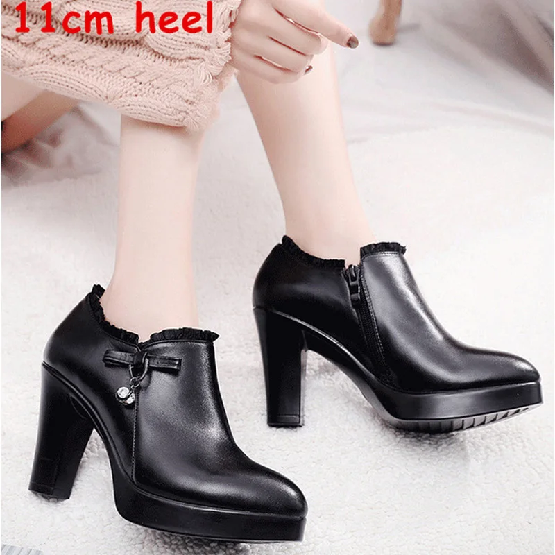 pu black 11cm TIMETANGPlus/Size35-43Women; обувь с глубоким носком на каблуке; коллекция года; теплые кожаные туфли-лодочки на платформе; женские офисные туфли на высоком каблуке; e1290 - Цвет: pu black 11cm