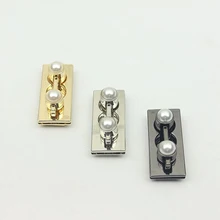 2 Pcs Double Pearl Metal Spring Lock Back Shoulder Bag Handbag Lock Buckle Rectangular Push Lock Luggage Hardware Accessories