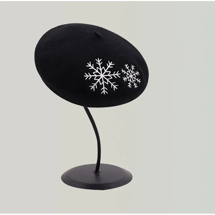 Dilidala Winter Beret Snowflake Embroidery Wool Beret Female Korean Version Adjustable Japanese Wild Painter Hat Pumpkin Hat