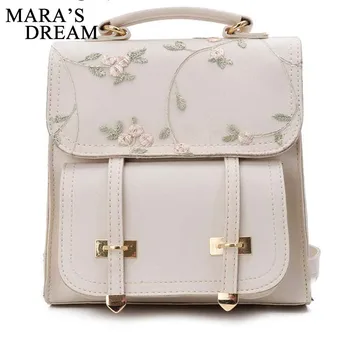 

Fashion School Backpack Teenage Girls High Quality Leather Women Shoulder Bag Backpack Floral Embroidery Design Rucksack