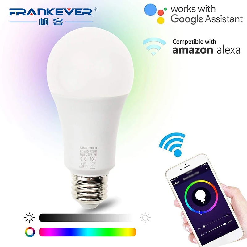 Умный светодиодный светильник FrankEver A19 Wifi с регулируемой яркостью E26 E27 совместим