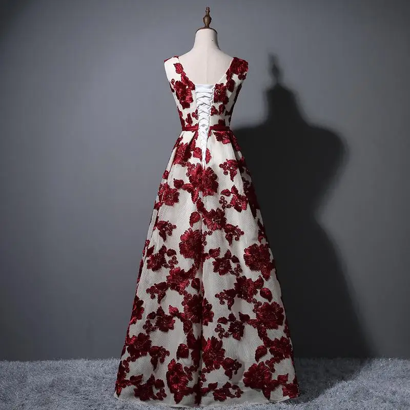 Элегантное платье с О-образным вырезом длиной до пола Кружевное Вечернее Платье Дешевое платье для вечеринки Вышивка Длинные вечерние платья Robe De Soiree вечерние платья