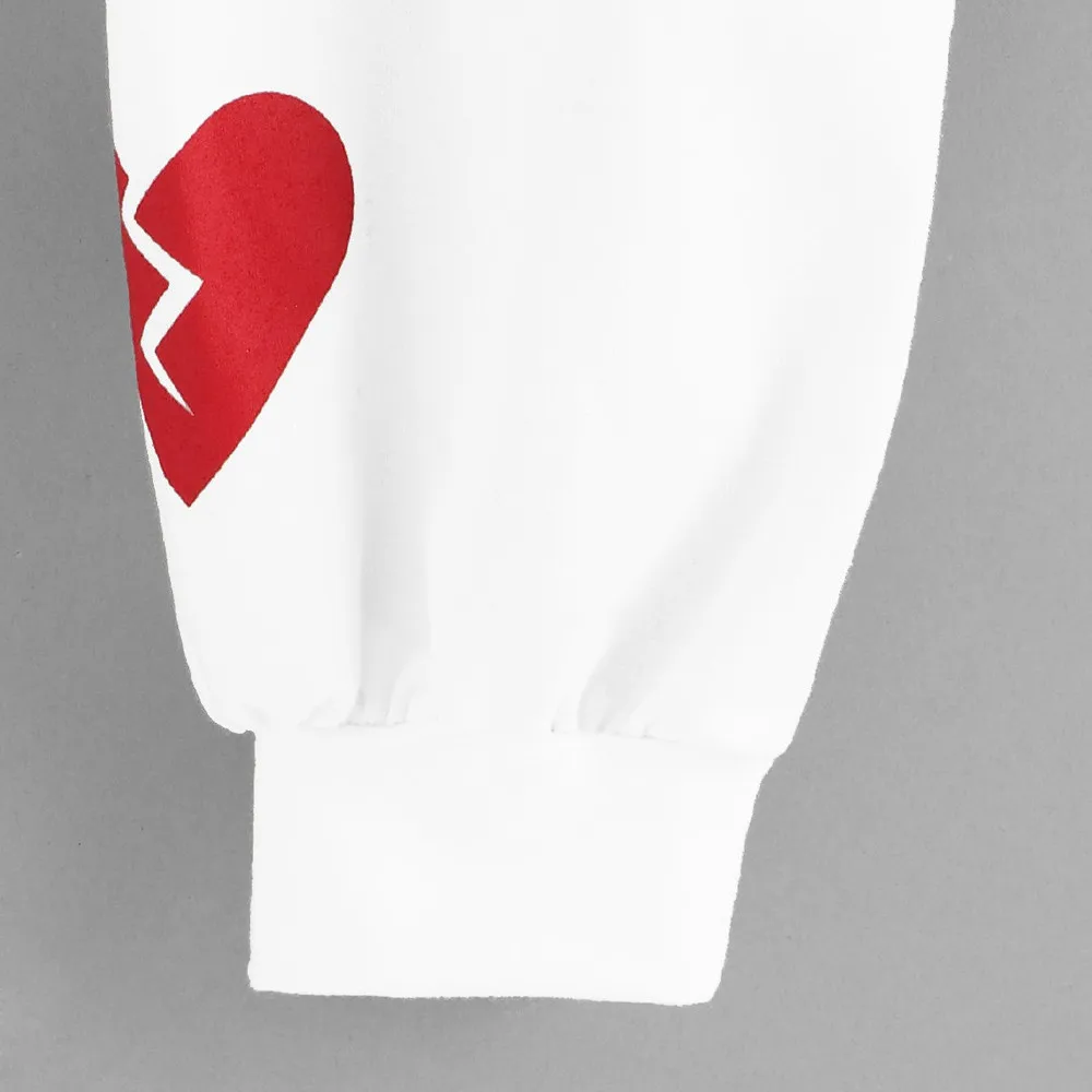 Женская толстовка, Повседневная блуза с длинным рукавом, с принтом сердца, с круглым вырезом, красного и белого цвета, блузка, рубашки, Moletom Feminino Inverno L807