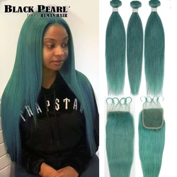 Black Pearl Bundles With Closure Straight Jade Green Blonde Human Hair Bundles With Closure 3 Remy Brazilian Hair Weave Bundles