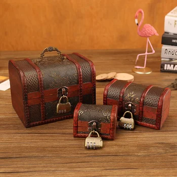 

Vintage Retro Wood Box with Lock Storage Container Box Trinket Jewelry Bracelet Pearl Ring Wooden Treasure Case Chest Organizer