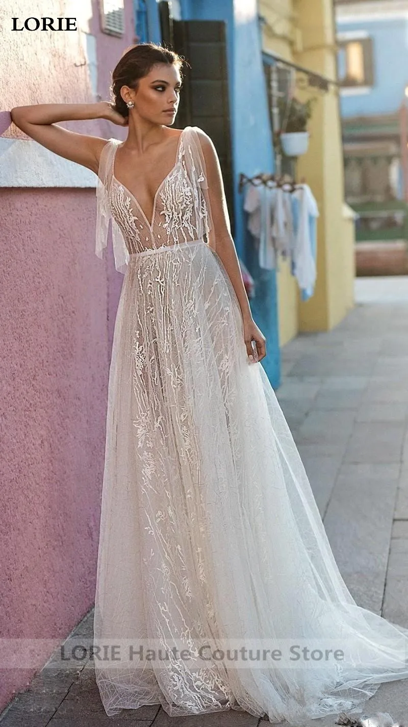 Лори Кружева свадебное платье Vestidos de novia Спагетти ремни Кружева сексуальное свадебное платье элегантный спинки богемные свадебные платья