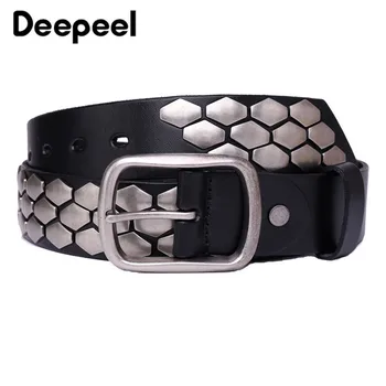 

Deepeel 1pc 3.8*105-125cm Fashion Punk Hiphop Unisex Belts with Scales Decor Geniune Leather Strap Alloy Tri-Glide Buckle Girdle