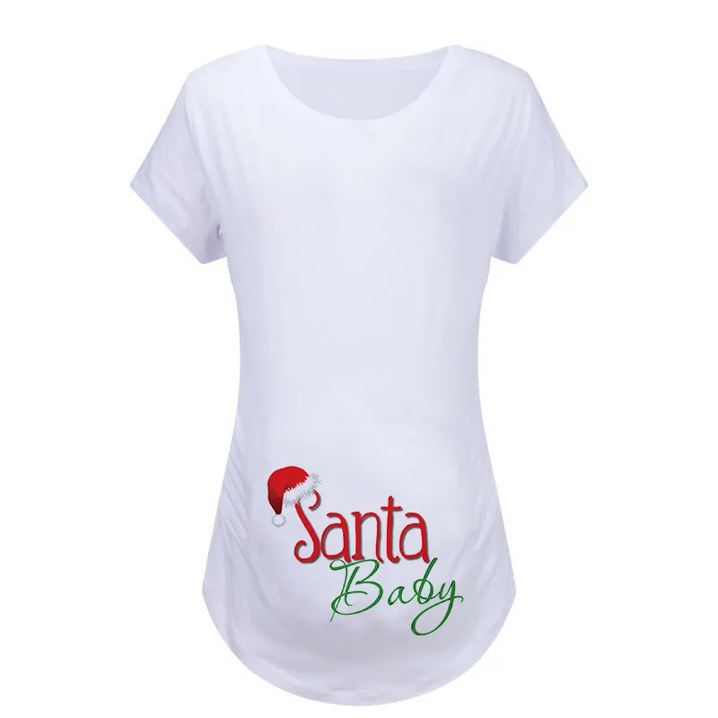 Женская рождественская Одежда для беременных; Футболка для беременных с короткими рукавами и рисунком Санта-Клауса; Повседневная хлопковая блузка