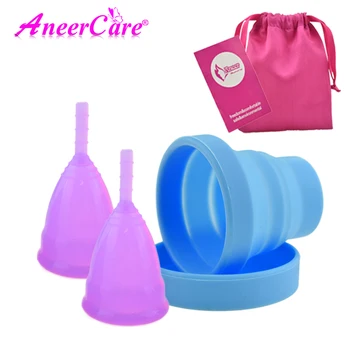 

2pcs Menstrual Cup and 1pcs Sterilizer Cup Sterilizing Collapsible Cups Flexible to Clean Recyclable Camping Foldable Cup