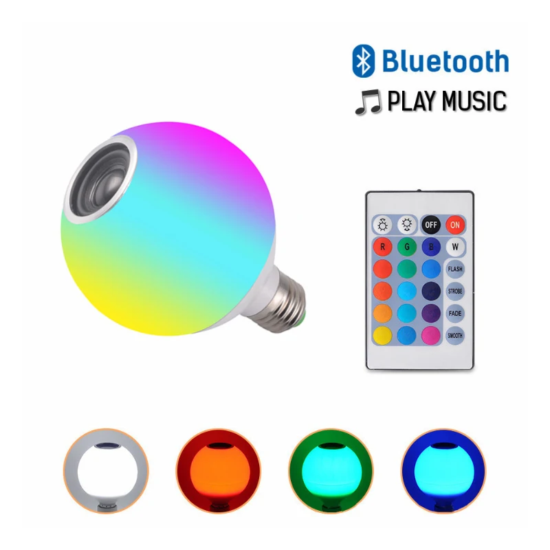 

New LED Bluetooth Speaker Bulb Lamp With White Light Remote Control Colorful Intelligent E27 RGB Color Changing Bluetooth Bulb