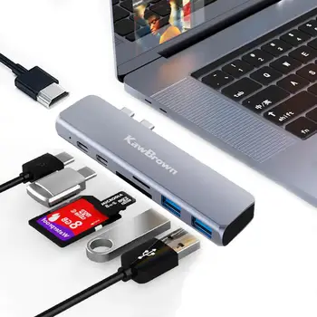 

USB C HUB Type C Thunderbolt 3 Adapter USB-C Docking Dongle with HDMI 4K PD USB 3.0 SD TF Card Reader for MacBook Pro Air 13 15
